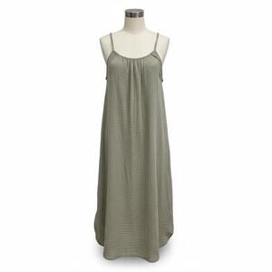 Old Navy Olive Green Gauze Maxi Dress High Neck Boho Vacation Beach Summer Small